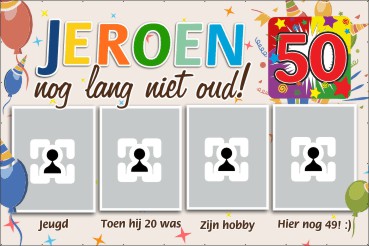Abraham 50 jaar nog lang niet oud spandoek ontwerp