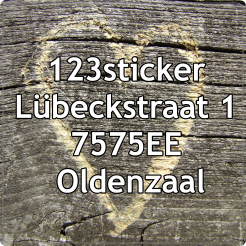 adres sticker hout