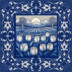 Delfts blauw tegeltje landschap