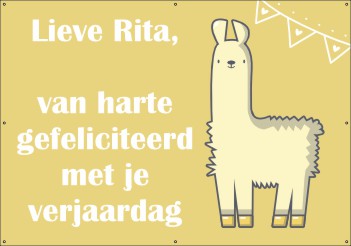 Felicitatie spandoek witte lama