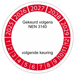 Keuringssticker rood NEN 3140 2025 4cm