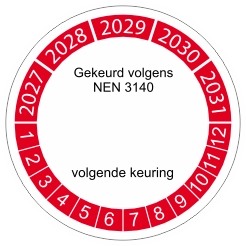 Keuringssticker 2027 rood NEN 3140 4cm
