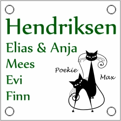 Naambord zilver met 2 katten