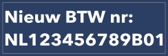 Nieuw BTW nummer Donkerblauw sticker