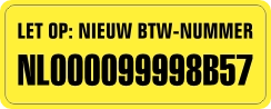 Nieuw BTW-nummer Geel sticker
