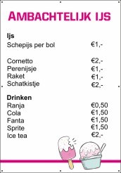 Spandoek ijs menu